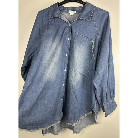 NWT Torrid Festi Denim Button-Up Shirt Blue Relaxed Tunic Top Plus Size 3 3X - Picture 4 of 12